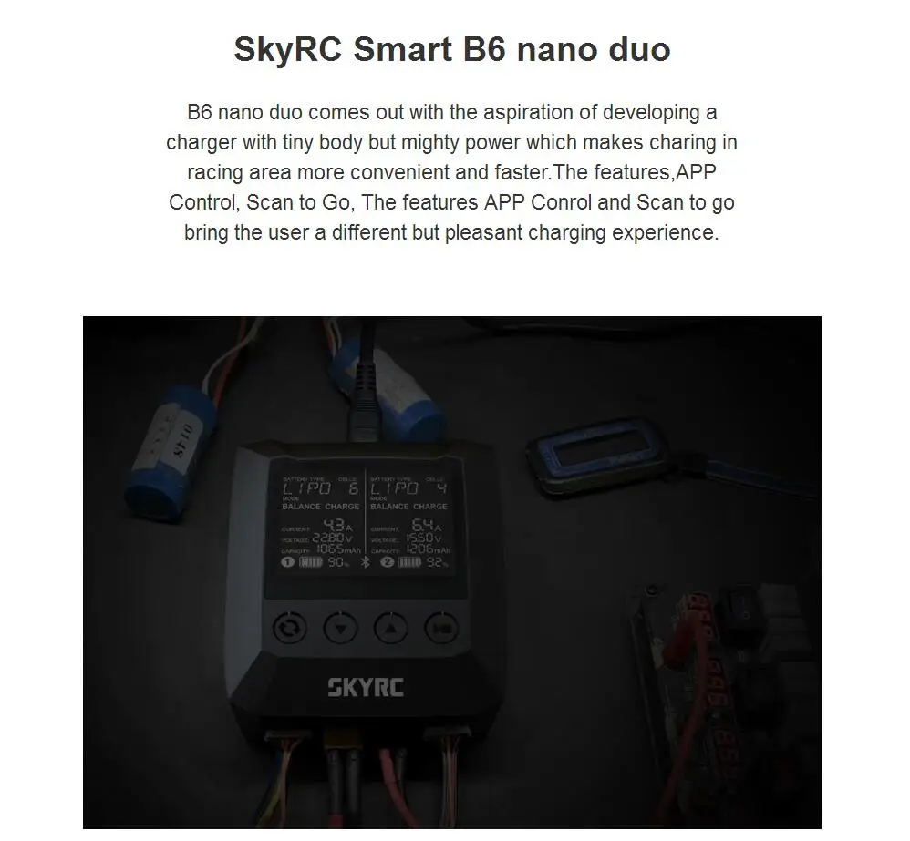 SKYRC B6 Nano Duo 2X100 Вт 15A AC Bluetooth Смарт зарядное устройство Dis зарядное устройство Поддержка Sky зарядное устройство приложение