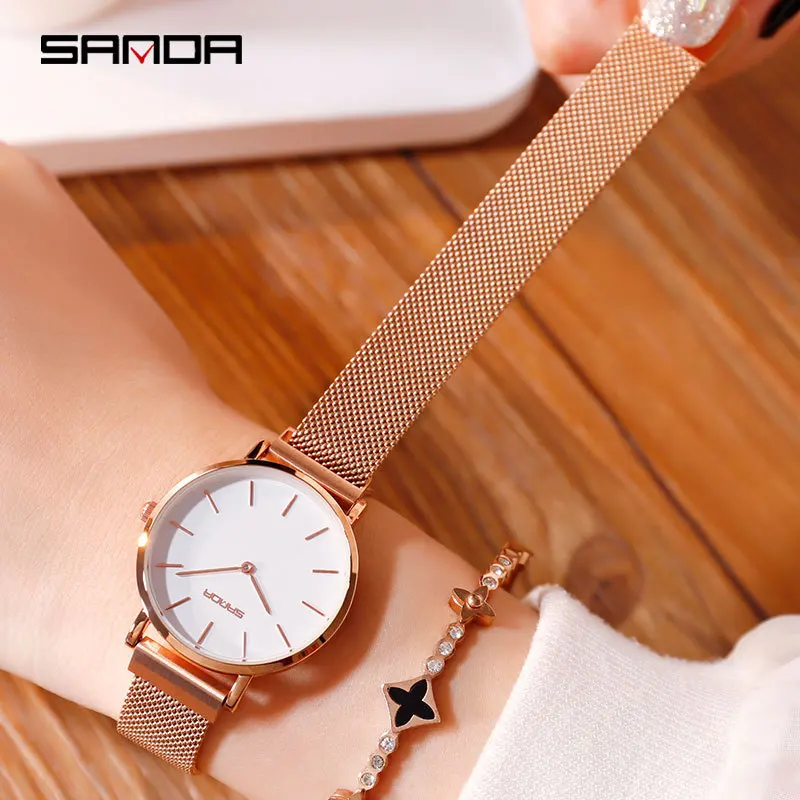 Женские наручные часы Montre Femme брендовые водонепроницаемые с магнитной сеткой
