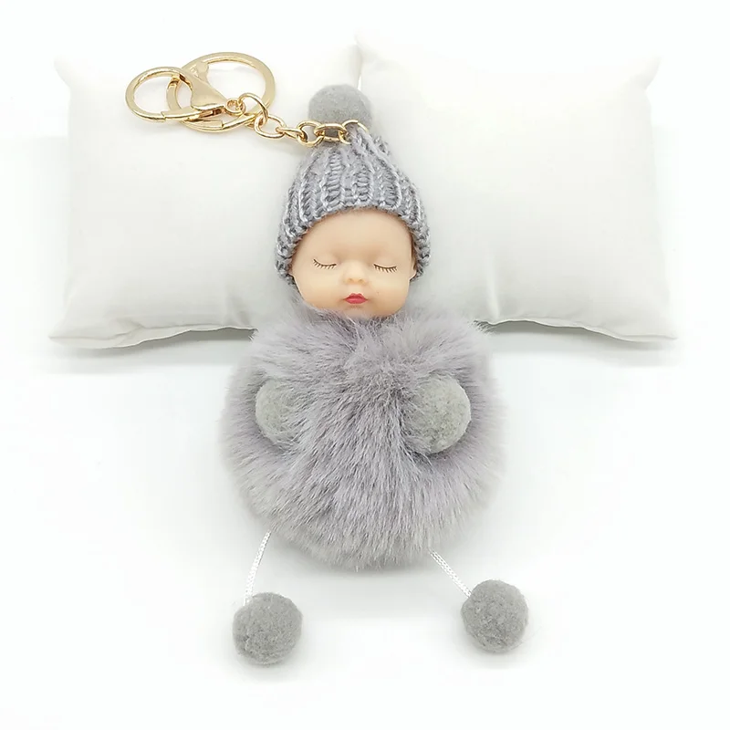 Buy Sleep Baby Keychain Hands Feet Sleeping Baby Doll Keychain Pompom Rabbit