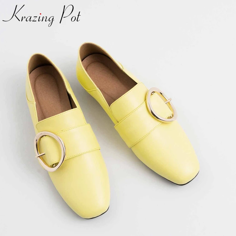 

Krazing Pot hot Spring Autumn daily wear low heels concise design slip on women brand shoes shallow metal decoration pumps L35