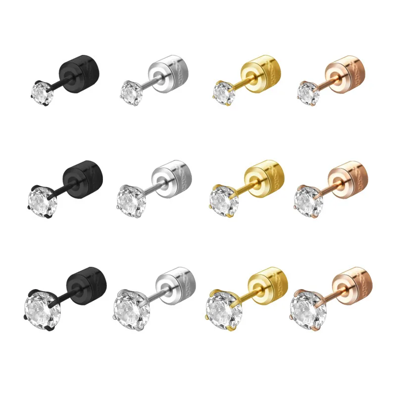 

1PC Small Zircon Crystal Ear Studs Earrings Cartilage Ear Plugs Double Sides Stainless Steel 3mm 4mm 5mm Anti-allergic For Women