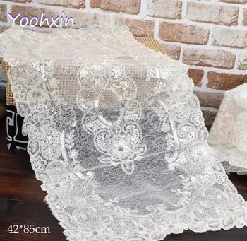 

Modern white lace sequin Embroidery bed Table Runner cloth cover mantel dining tea coffee tablecloth party dinner Wedding decor