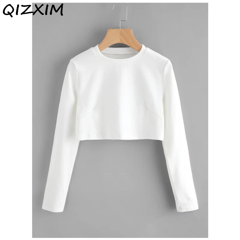 

2018 New Fashion Solid White Hoody Sweatshirts Hoodies Casual Cotton Girl Women Ladies Sweatshirts Long Sleeve Crew Neck Tops
