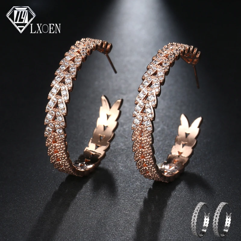 

LXOEN Ethnic Punk Round Zircon Big Hoop Earrings for Women Circle Hoops Yellow Gold Color Indian Jewelry Gift brinco