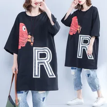 Большие размеры 5XL, летние женские модные милый мультяшный буквенный Топ, женские футболки больших размеров d, свободная хлопковая льняная футболка