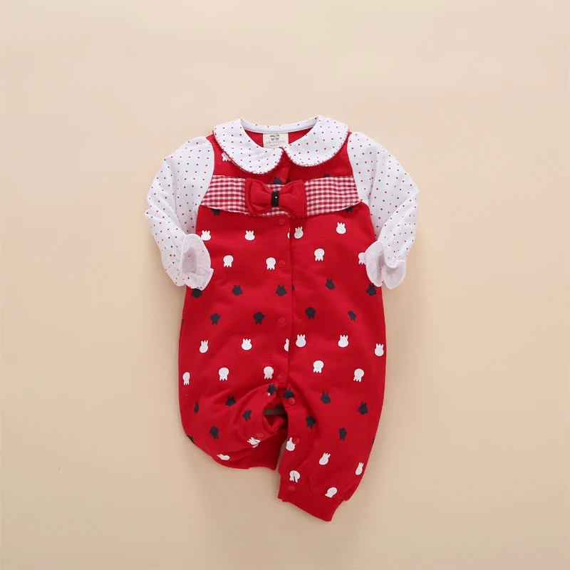 Цветочный комбинезон для маленьких девочек, красный костюм для подвижных игр с манжетами, комбинезон, Одежда для новорожденных