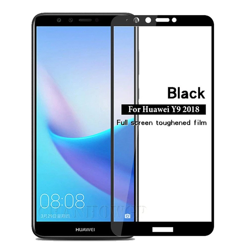 Закаленное стекло 9H с полным покрытием для Huawei Y9 2018 Защитная пленка экрана L23 FLA L20