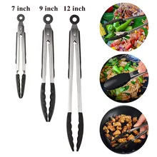 BBQ Clip Tongs Salad Non- Stick Stainless Steel Silicone Size 7 9 12 Inch Kitchen Tongs Kitchen Tools Hot
