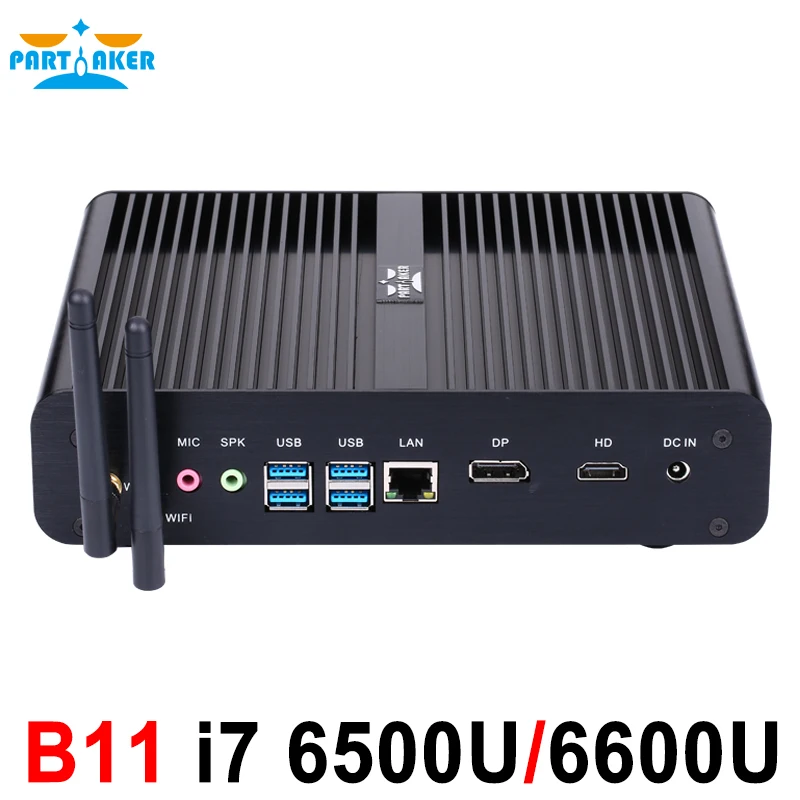 Skylake 4 K HTPC мини-ПК безвентиляторный мини-ПК I7 6500U I7 6600U Windows 10 WI-FI HDMI DP