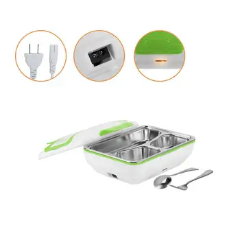 

High Quality Stainless Steel Electric Heating Lunch Box 220V Portable Food Heater 1.1 L Easy Clean Kitchen Office Car 1 Set