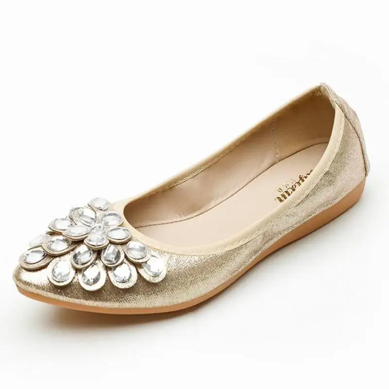 

Women Crystal Ballet Shoes Gold Silver Pointed Toe Rhinestone Flats Soft Breathable Slip-on Flat Doll Shoes Comfortable Loafers