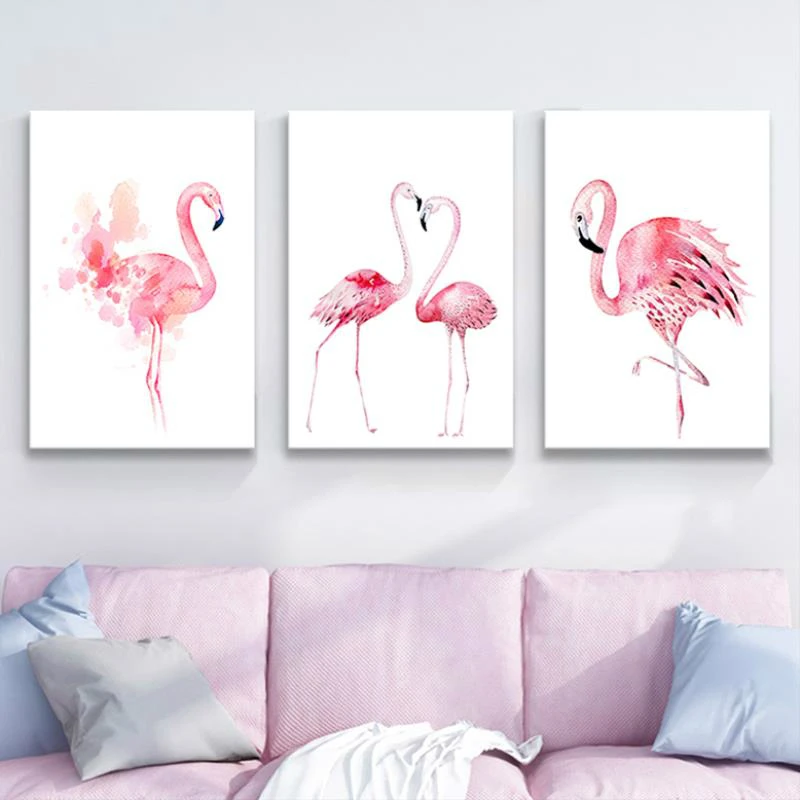 30x40 40x60 50x75 60x90Triptych Cartoon Flamingo Nordic Posters and Prints Wall Art Picture for Nursery Room Baby's Bedroom Wall Decor Abstract Canvas Print Frame Home Decor Easy to Hang