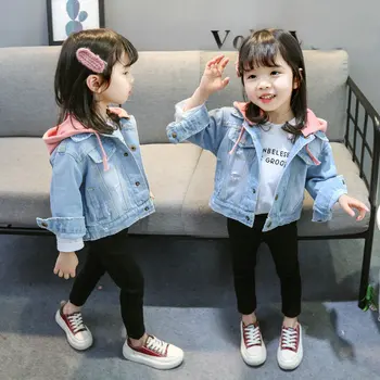 

Baby Boys Girls Hooded Denim Jacket Patchwork Toddler Kid Jean Coat Button Baby Outwear Winter Autumn Chaqueta Clothes 1-5Y