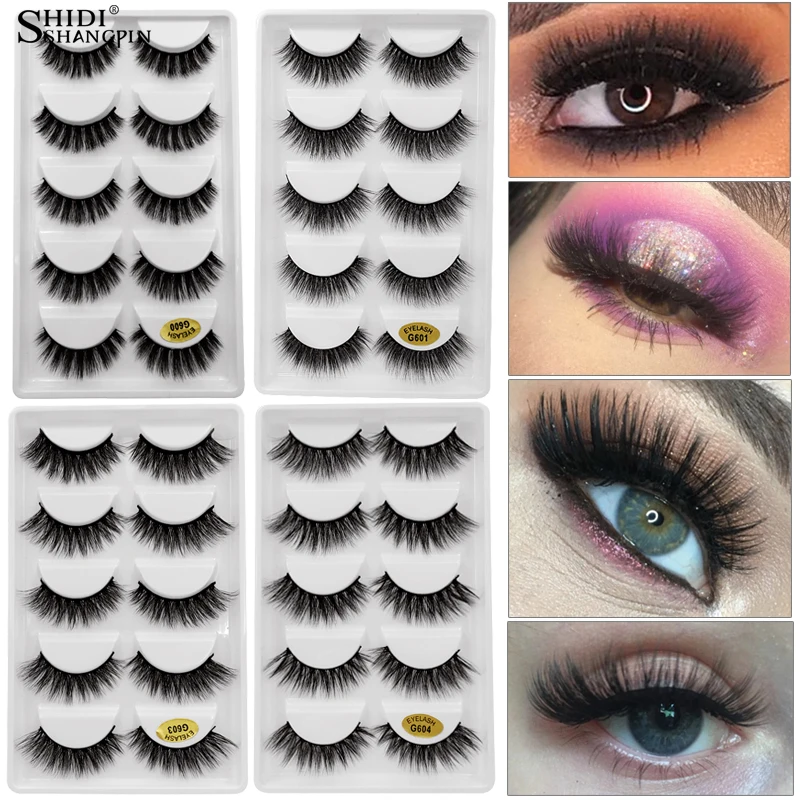 

Shidishangpin 5 Pairs Strip Lashes 3d Mink False Eyelashes Hand Made Makeup Natural Long Fake Lashes Volume Mink Eyelashes G6