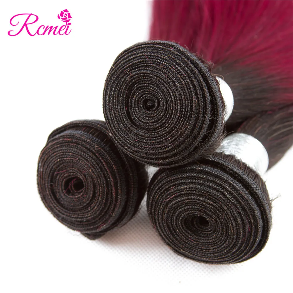 Rcmei Dyed Bundles With Closure Peruvian Straight Hair T1B Burgundy Colored Weaving Two Tone Dark Roots Ombre Red Bundle NonRemy Rcmei Dyed Bundles With Closure Peruvian Straight Hair T1B Burgundy Colored Weaving Two Tone Dark Roots Ombre Red Bundle NonRemy