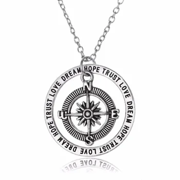 

24PC/Lot Creative Compass Pendant Necklace Hope Love Trust Dream Circle Charm Jewelry Women Family BFF Best Friends Party Gifts