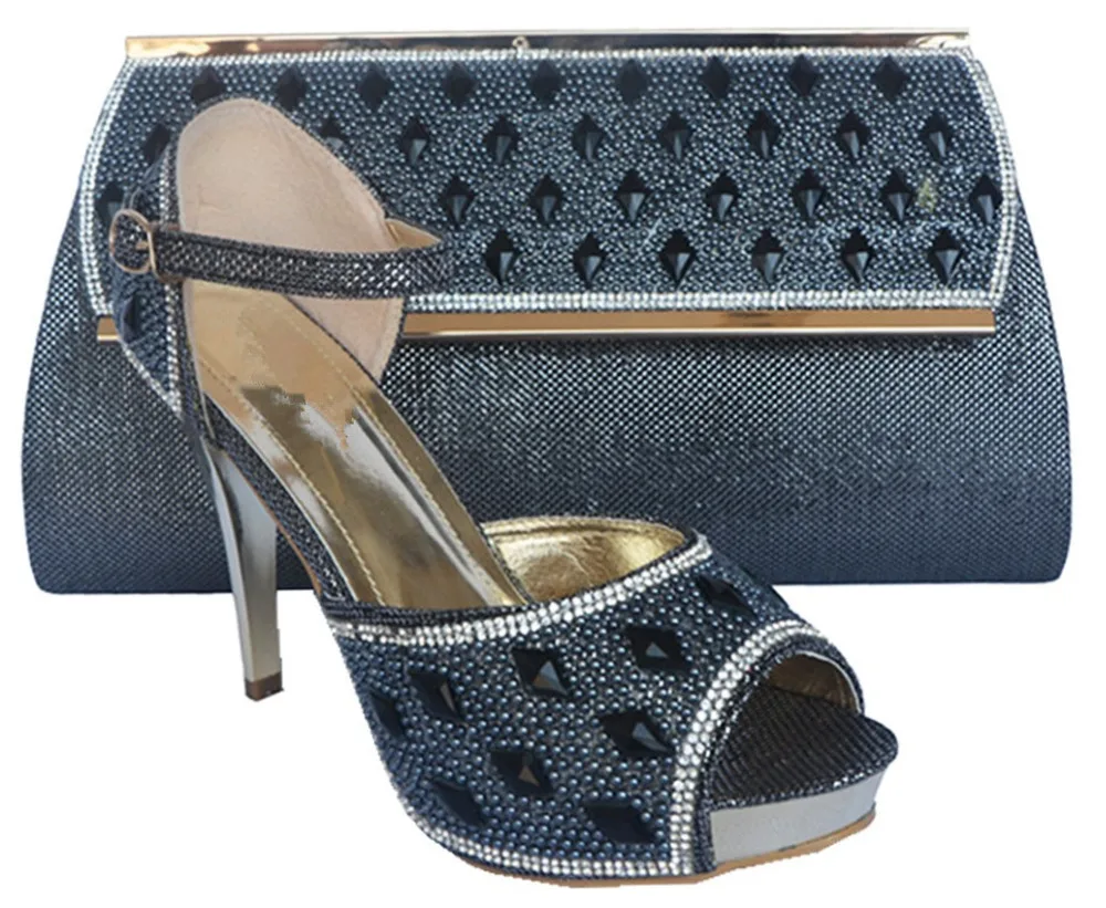 2017 Crystal Shoes And Matching Bag In Grey High Quality High Heels