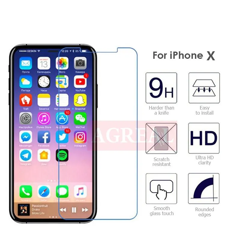 For Apple iPhone X 9H 2.5D 0.26 MM Tempered Glass Anti Scratch Screen Protector AGREAL Glass Film case For iPhone X (10)