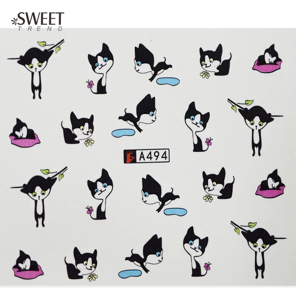 12 Designs Cute Cat Pattern Watermark Designs Nail Art Stickers Water Transfer Decals Beauty Nails For Decoration LA493-504 nail stickers nail art decoration nail decals