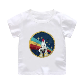 

ZSIIBO 2019 New Boys and Girls Spaceship Fashion Print T-shirt Children O-neck Short-Sleeved Casual Cute T-shirt Top