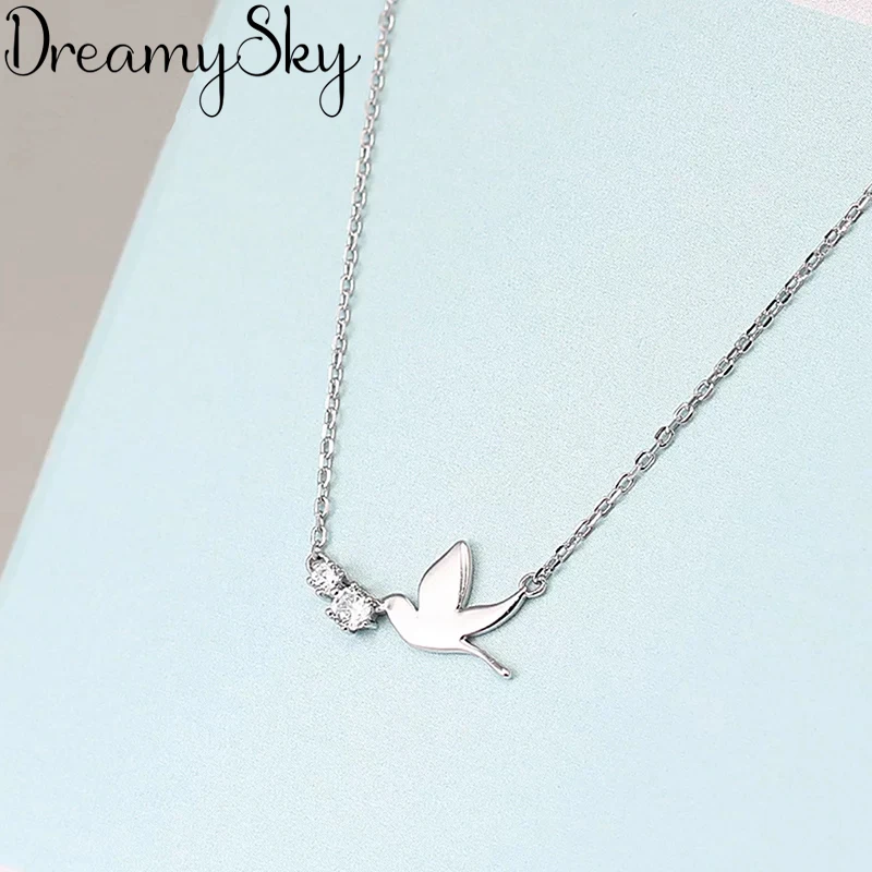 

DreamySky Real 925 Sterling Silver Long Zirconia Swallow Necklaces For Women Jewelry Pure Silver Choker Necklace Kolye Collares