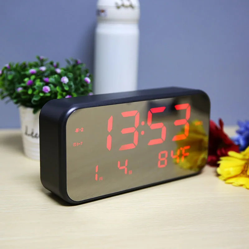 Календарь, температурные зеркальные часы, светящиеся электронные часы Nixie, домашний декор, светодиодный дисплей с большим количеством, настольные часы - Цвет: Iron gray red LED