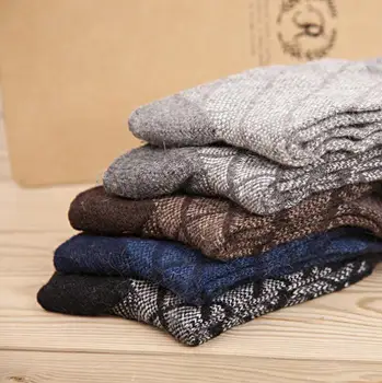 

5pairs fashion men socks warm thick wool socks solid color plaid thickening activity Cotton socks winter high-grade socks men