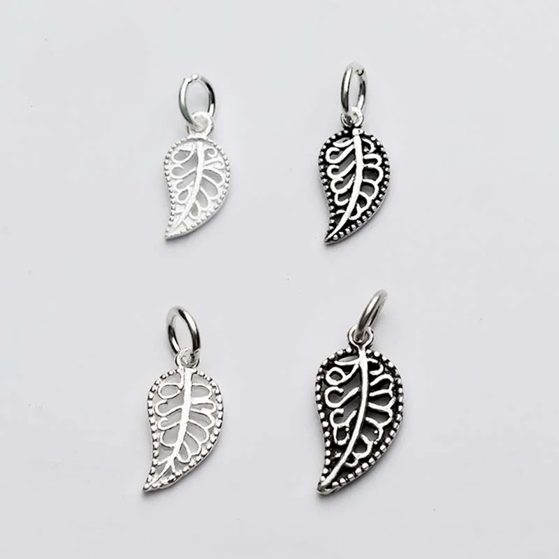 925 Sterling Silver Retro Wholesale Hollow Out Leaf Charms Handmade
