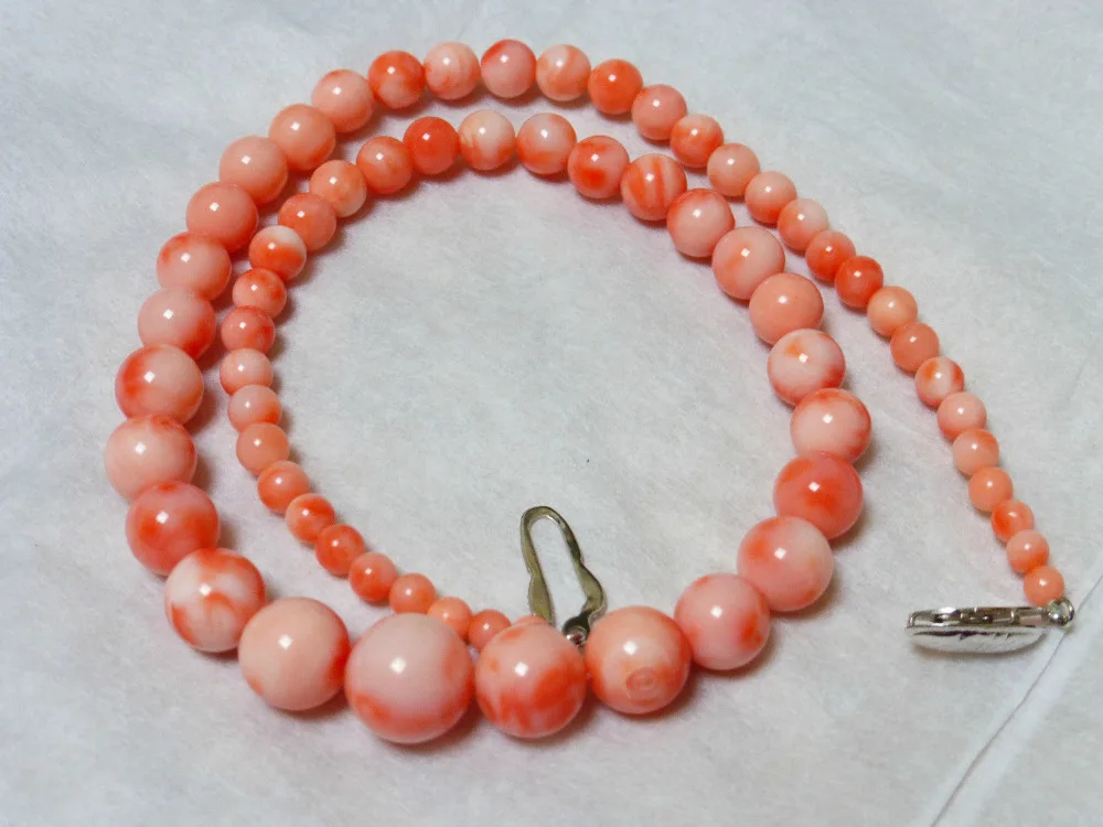 

1044 VINTAGE NATURAL STERLING SILVER ANGEL SKIN CORAL BEAD NECKLACE