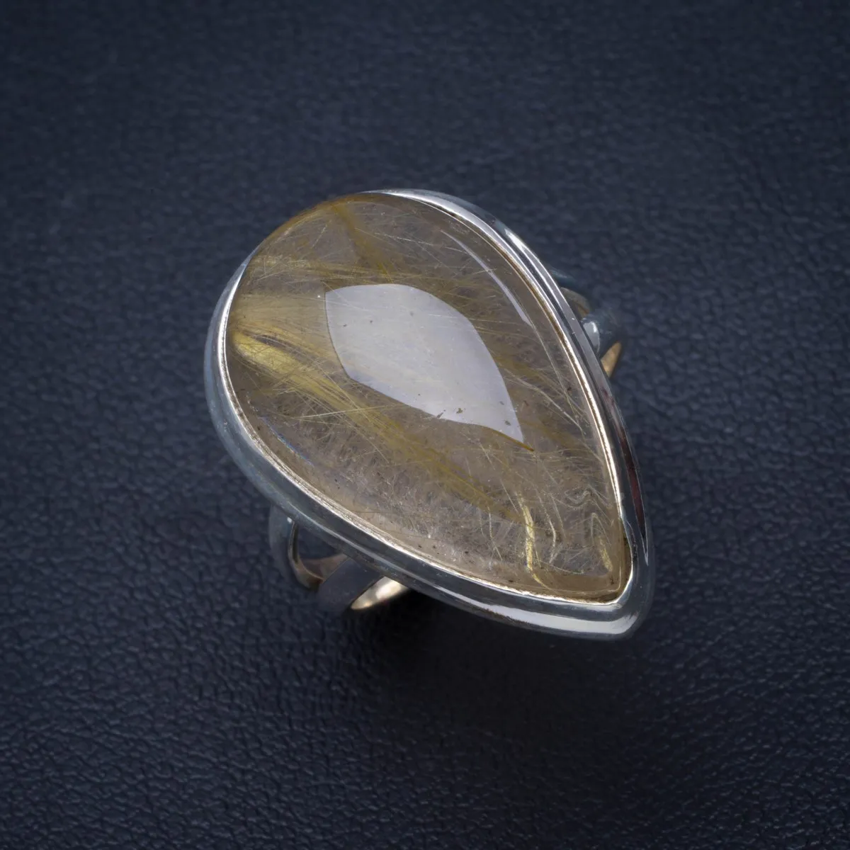 

Natural Golden Rutile Handmade Unique 925 Sterling Silver Ring 6.5 B1392