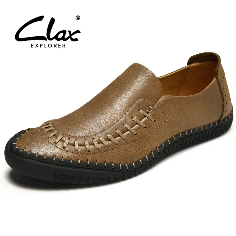 

CLAX Men's Leather Shoes Genuine Leather 2018 Spring Summer Handmade Casual Footwear Male Designer Flats Sewing Leisure Shoe