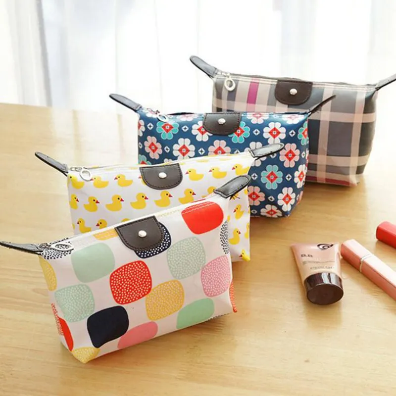 

Fashion Women Cosmetic Bag Animal Duck Flower Large Travel Lady Make Up Bag PU Leather Toiletry Organizer Makeup Bag