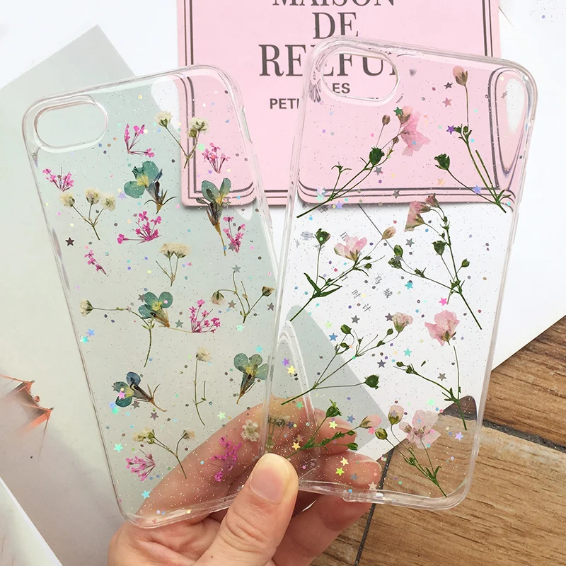 

Tfshining Real Dried Flowers Phone Case For On iPhone X XS Max XR 7 8 6 6S Plus Clear Soft TPU Silicone Floral Back Cover Fundas