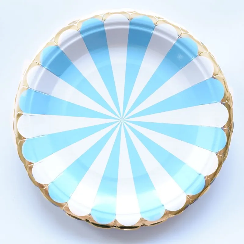 

10pcs/lot Birthday Party Dishes Kids Favors Decoration Pink Tableware Baby Shower Blue Striped Theme Paper Plates Supplies