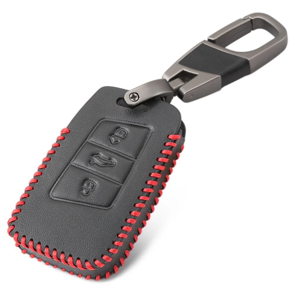 Genuine Leather Car Smart Key Cove Case For VW Magotan Passat B8 CC Skoda A7 Remote Controller 3 Buttons Bag | Автомобили и