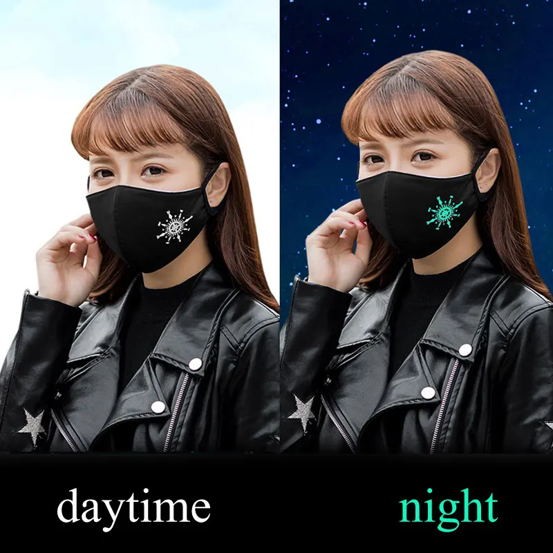Black Noctilucent Mouth Mask Anti Dust Mask Fashion Cotton Windproof Mouth-muffle  Proof Flu Face Masks Care Reusable 1Pcs