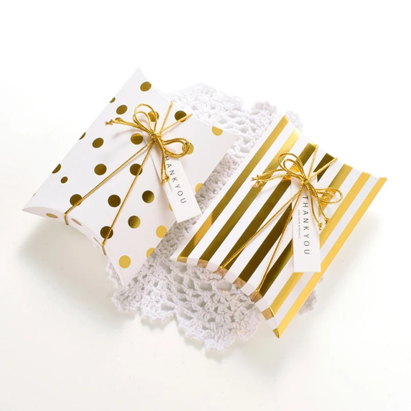 

High grade Stripe/wave point Bronzing Packing box Pillow shape Paperboard folding gift case 6pcs/lot