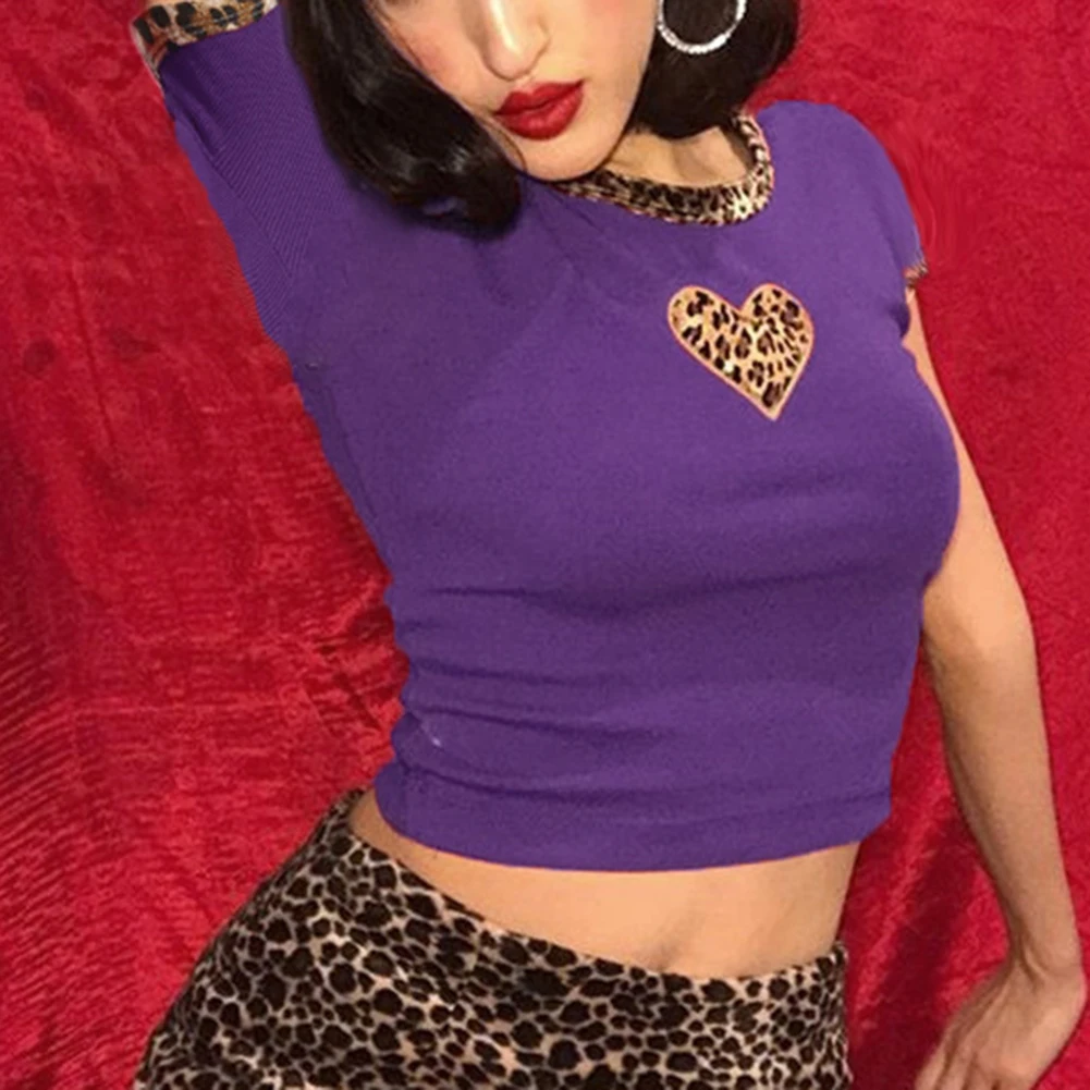 

Summer Crop Tops Fashion Leopard Patchwork T Shirt Women Sexy Slim Tee Shirt Casual Cropped Top 2019 Streetwear Female Tshirt