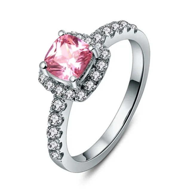 Threeman 1ct Brilliant Cushion Synthetic Pink Diamonds Ring Threeman 1ct Brilliant Cushion Synthetic Pink Diamonds Ring Engagement 925 Silver Jewelry For Women