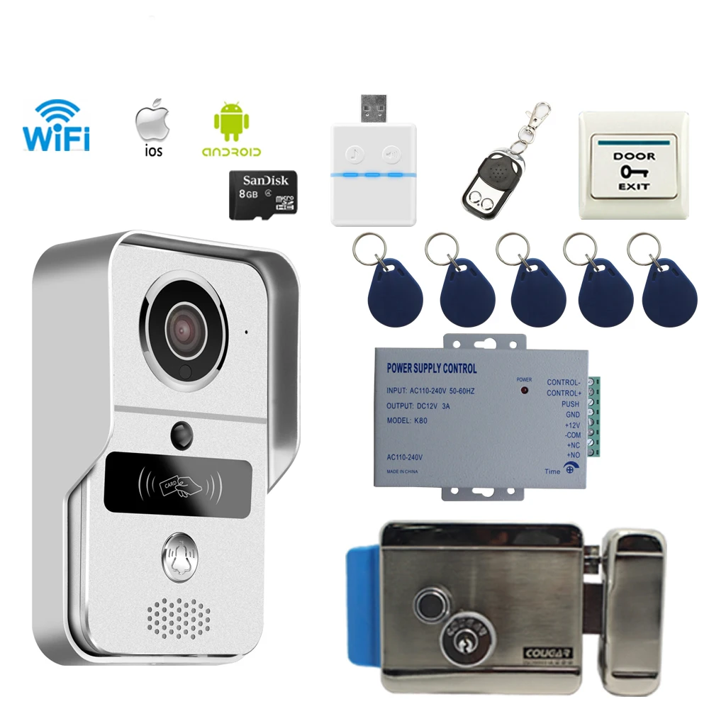 

JEX Smart WiFi Doorbell Wireless Video Door phone Intercom Kit Smartphone View Unlock IOS Android +Electronic control lock