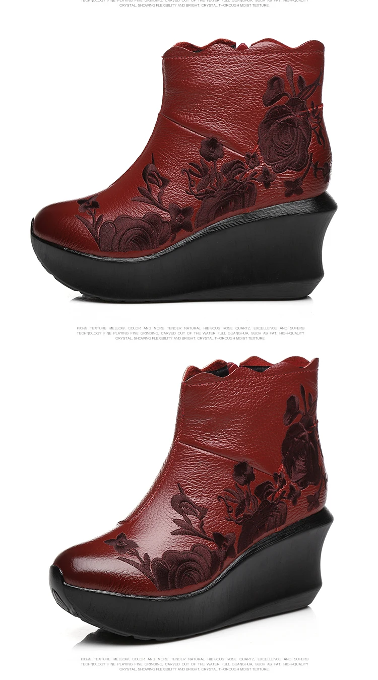 GKTINOO/женские ботинки ручной работы с вышивкой; ботильоны из натуральной кожи; винтажная женская обувь на платформе; ботинки на танкетке с круглым носком