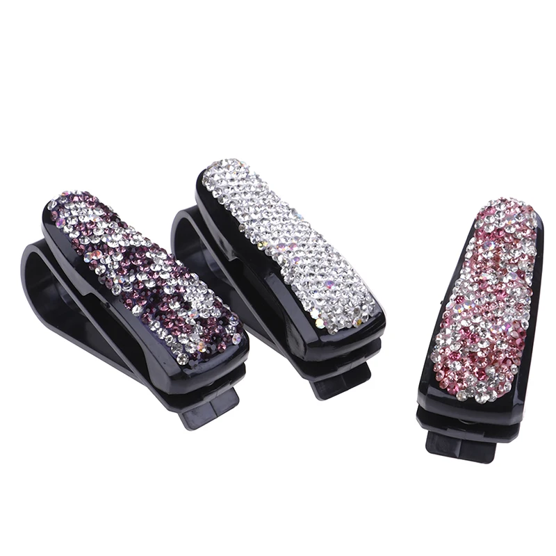 Auto Fastener Clip Rhinestone Diamond Car Sun Visor Sunglasses folder Ticket Receipt Card Clip Storage Holder  Accessorie