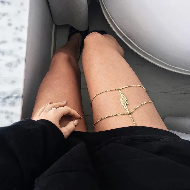 Богемные Ретро молния золотой, серебряный, двухслойный Многослойные ножные браслеты модные украшения набедренная цепь пляжные аксессуары для женщин