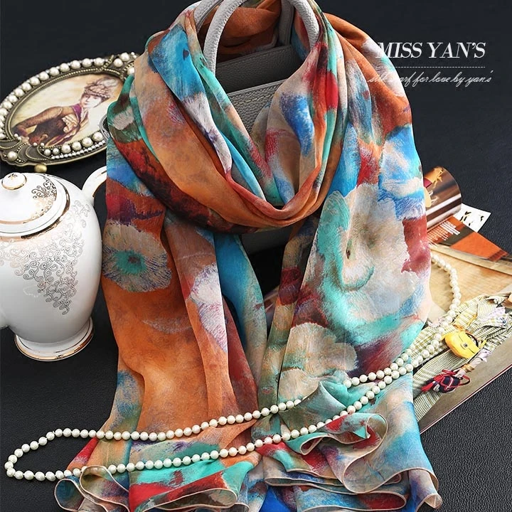 الحرير الحقيقي النساء الزهور الداتورة طباعة والأوشحة وشاح الأزياء الكلاسيكية 2017 الربيع الصيف الشتاء نوعية جيدة شال