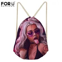 Forudesigns сумка с Кулиской женская черная художественная АФРИКАНСКАЯ ДЕВУШКА печатный рюкзак женский маленький шоппинг струнная сумка дети девочки Bolsos