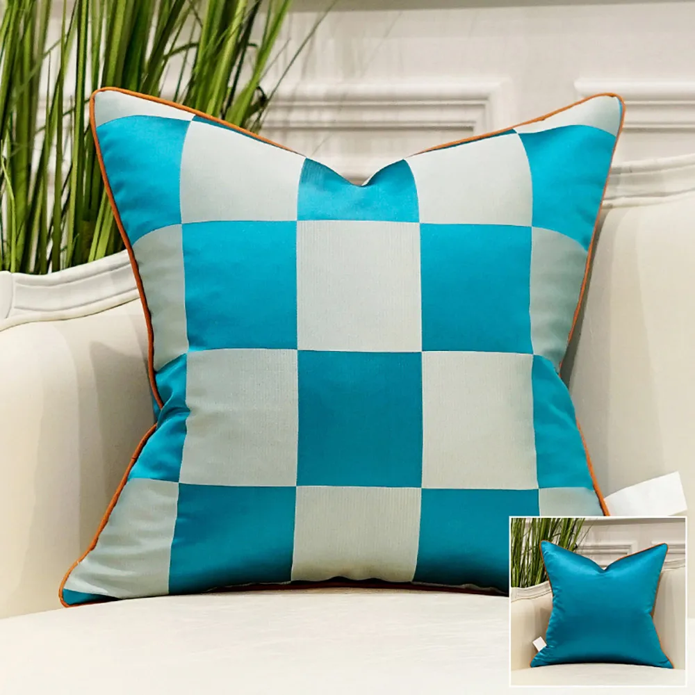 Avigers Orange Blue Plaid Patchwork Cushion Covers Home Decorative Pillow Cases 30 x 50 45 x 45 50 x 50 60 x 60 Pillowcases - Цвет: B