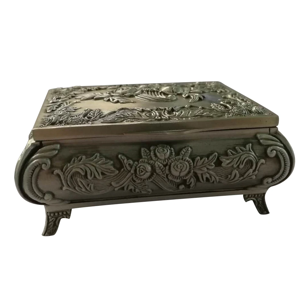 

Vintage Antique Flower Carved Metal Jewelry Box Trinket Storage Case Makeup Organizer Gift Box Jewelry Storage Organizer