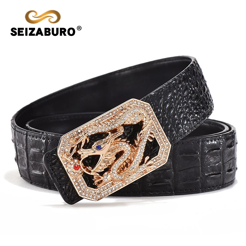 

Men's leather Crocodile pattern Leather fashion Domineering belt, black brown With gold gold belt buckle A variety of belt buckl