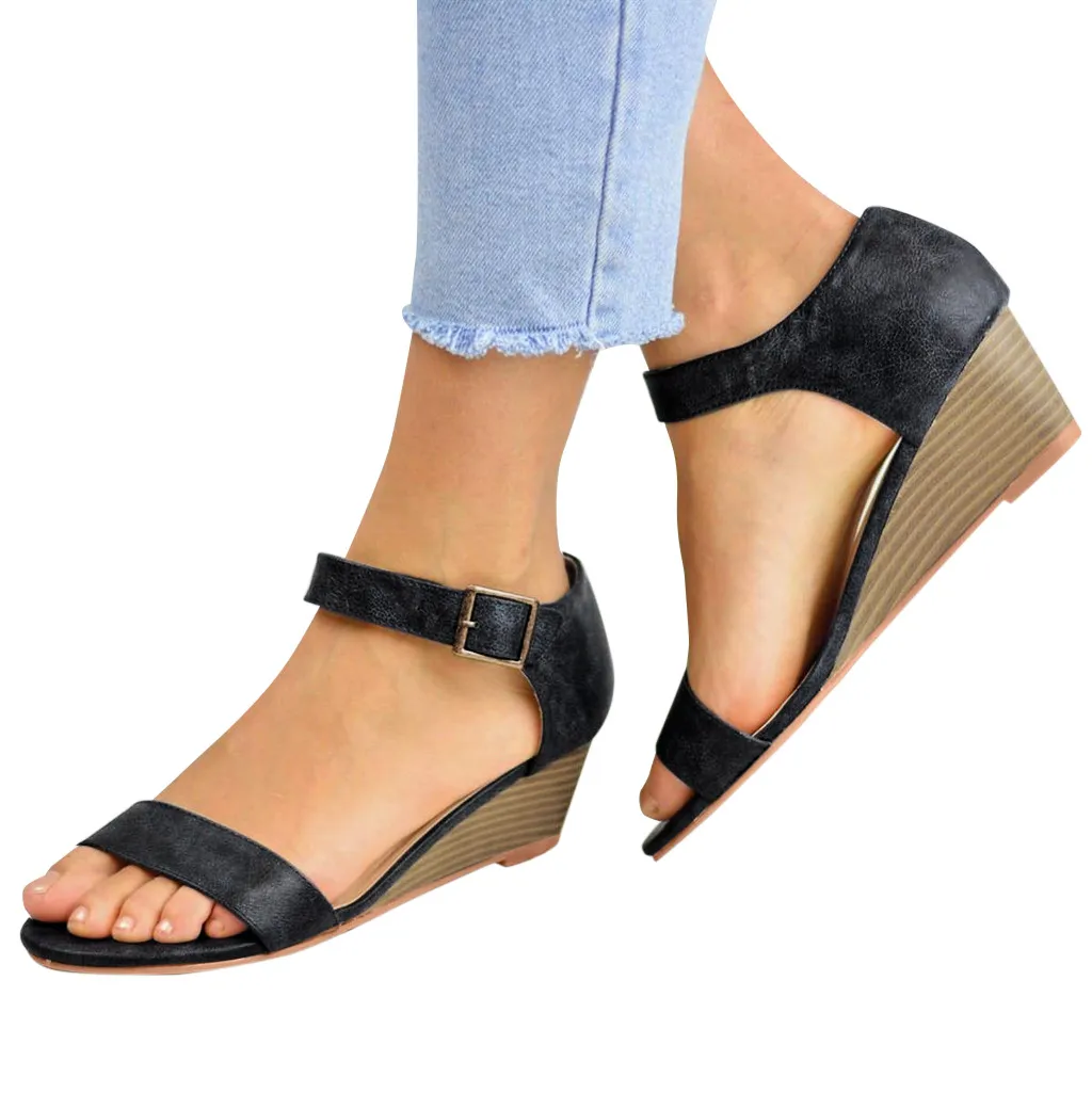 

Jaycosin shoes Women Round Toe shoes Ladies Fashion Buckle Ankle Strap Low Wedge Sandals Casual Shoes