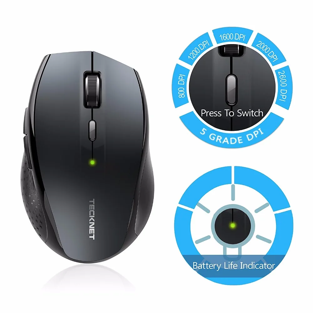TeckNet Bluetooth Wireless Mouse 2.4g 2600/2000/1600/1200/800 DPI For Laptop Notebook PC Computer TeckNet Bluetooth Wireless Mouse 2.4g 2600/2000/1600/1200/800 DPI For Laptop Notebook PC Computer